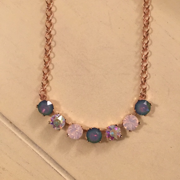 Pink + Rainbow Blue Opal Crystal Necklace